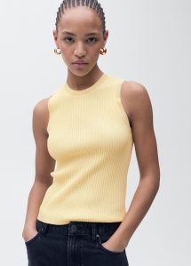MANGO Ribbed knit top in butter yellow, relaxed fit fashion