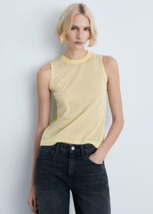MANGO US Sleeveless Knitted Top Yellow