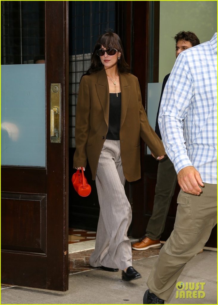 Dakota Johnson outfit with Saint Laurent loafers and The Row bag – quiet luxury street style