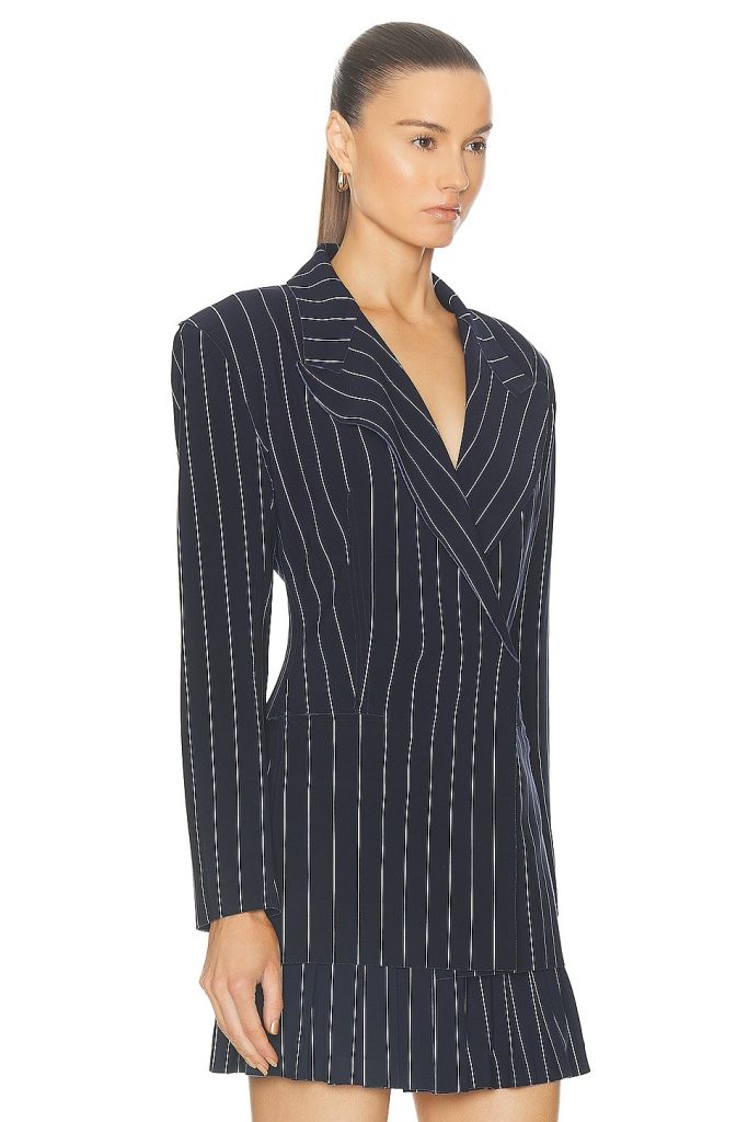 Fitted striped blazer dress with sharp tailoring