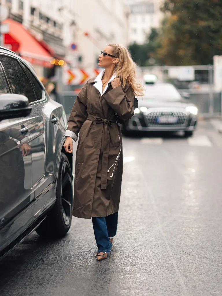 Bella Hadid walking the streets of Paris in a brown fall street style outfit